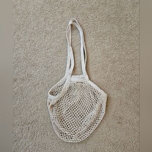 Cream Mesh Reusable Tote Bag Long Handle